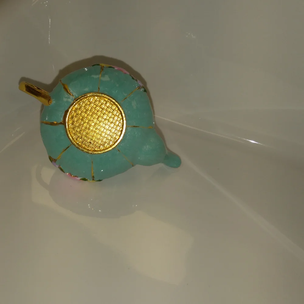 Floral Gold and Blue Teapot Jewelry Trinket